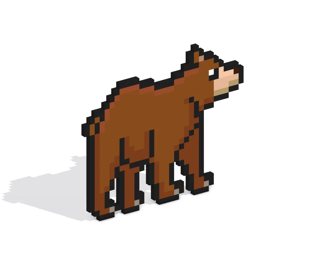 3D Pixel Art Brown Bear