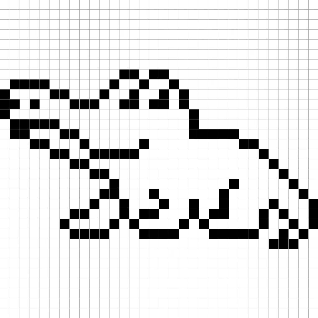 An outline of the pixel art alligator grid similar to a spreadsheet