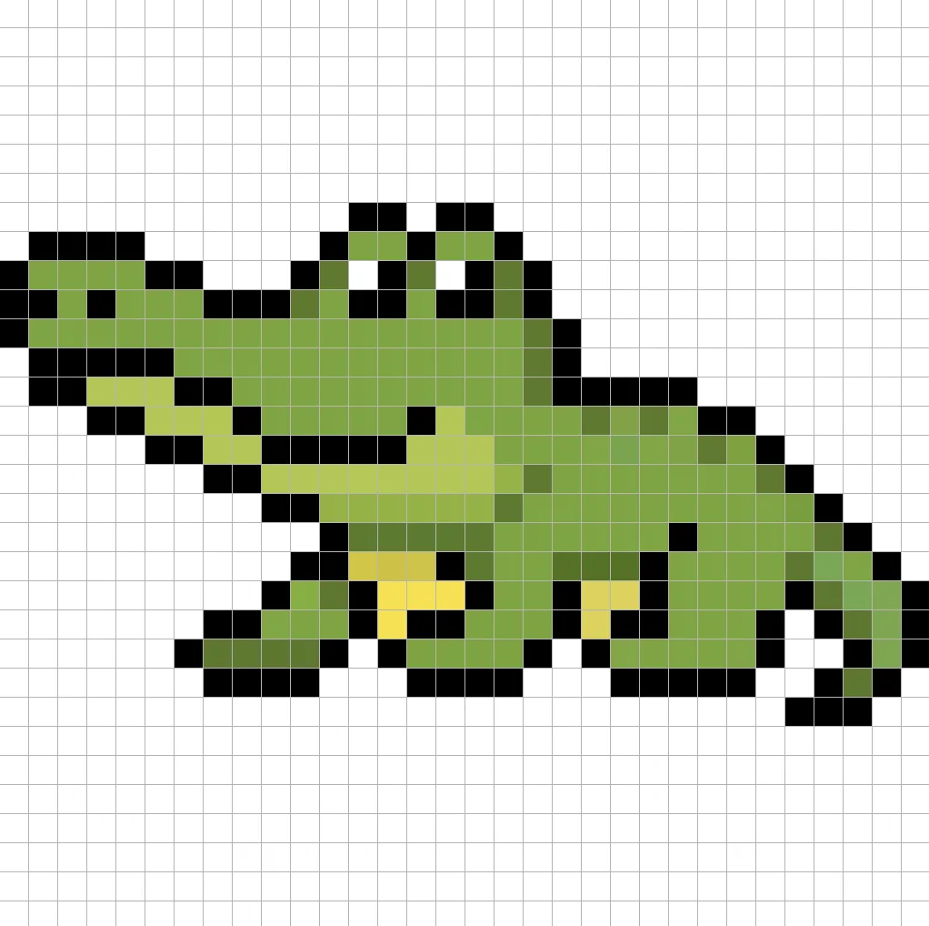 32x32 Pixel art alligator with shadows to give depth to the alligator