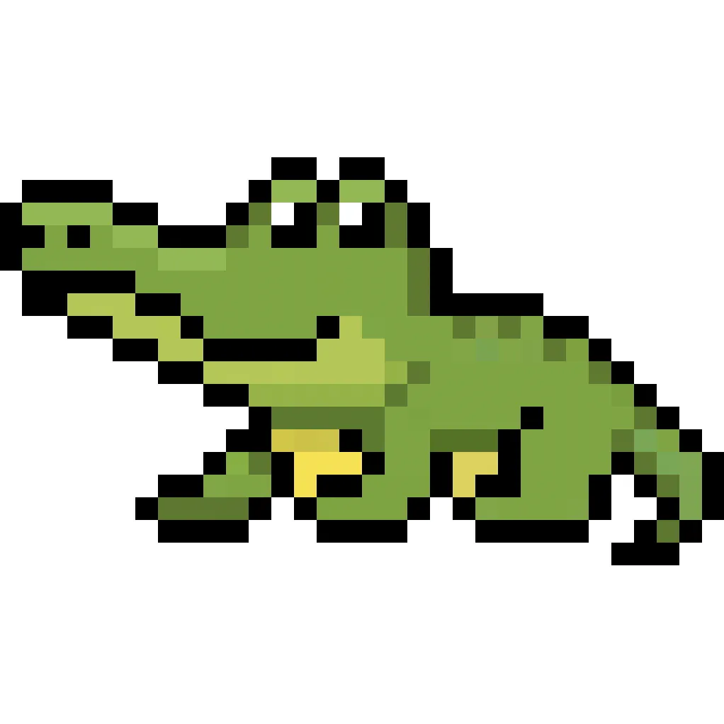 Alligator en pixel art kawaii sur un fond transparent