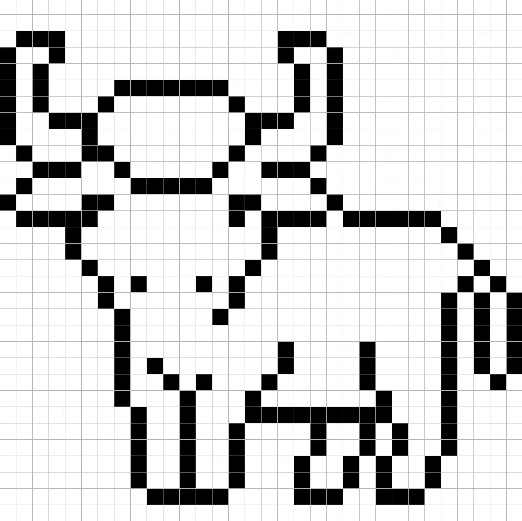 An outline of the pixel art baby bull grid similar to a spreadsheet