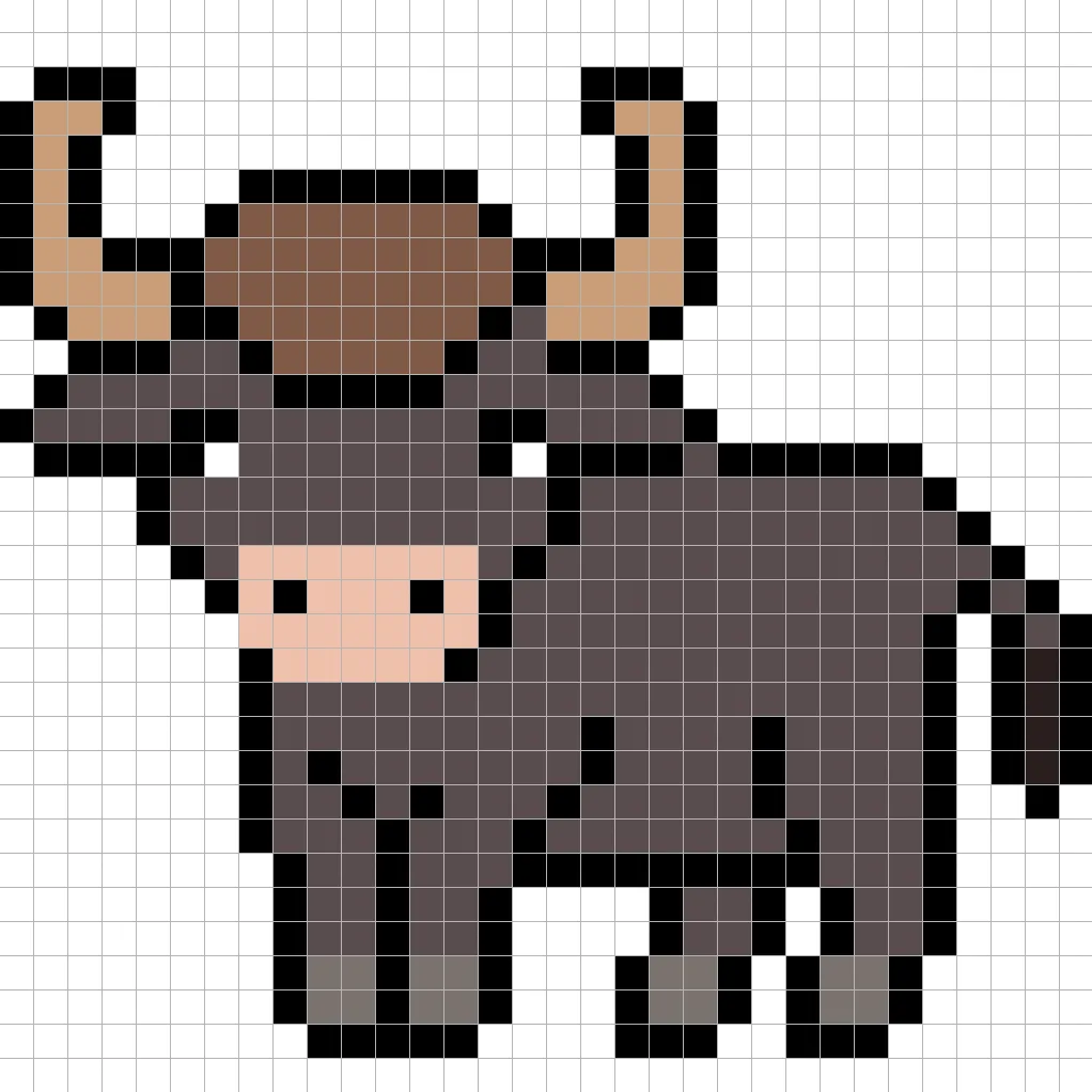 Simple pixel art baby bull with solid colors