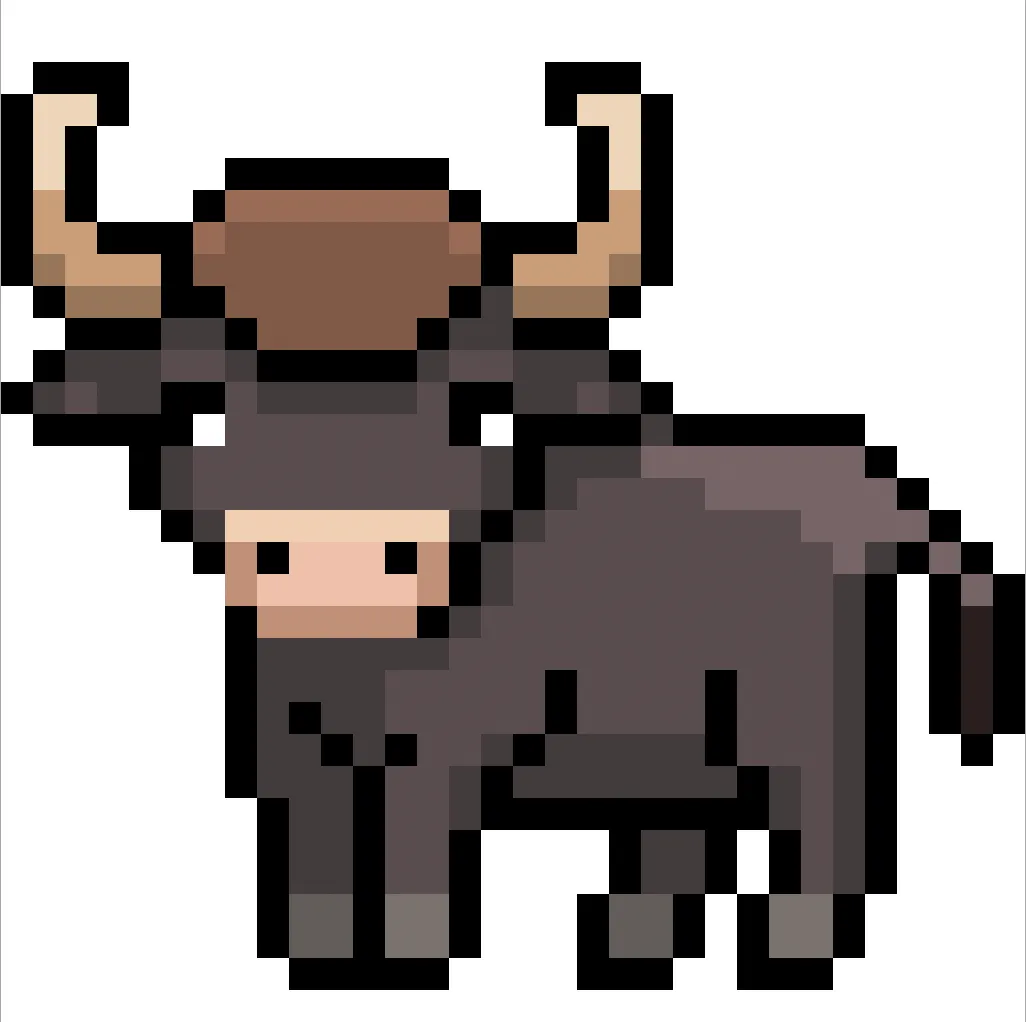 Kawaii pixel art baby bull on a transparent background