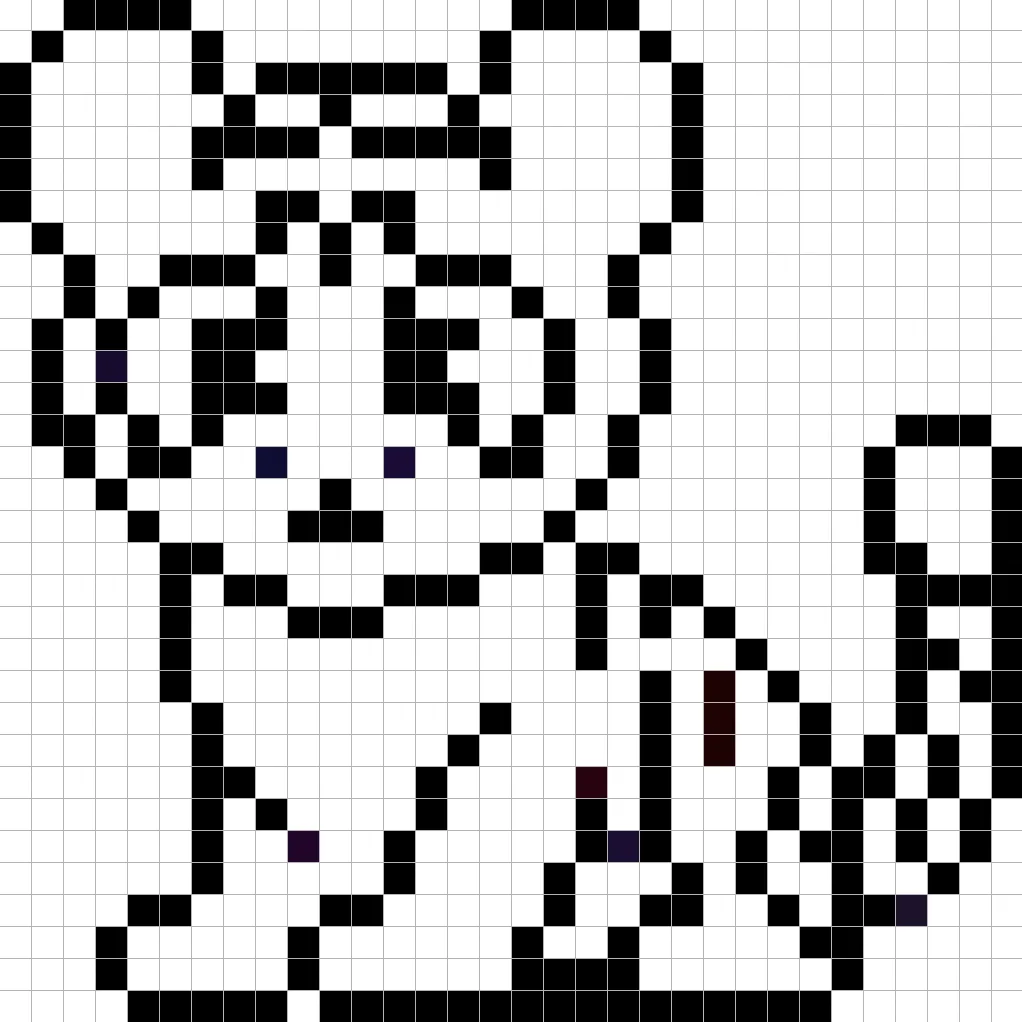 An outline of the pixel art baby tiger grid similar to a spreadsheet