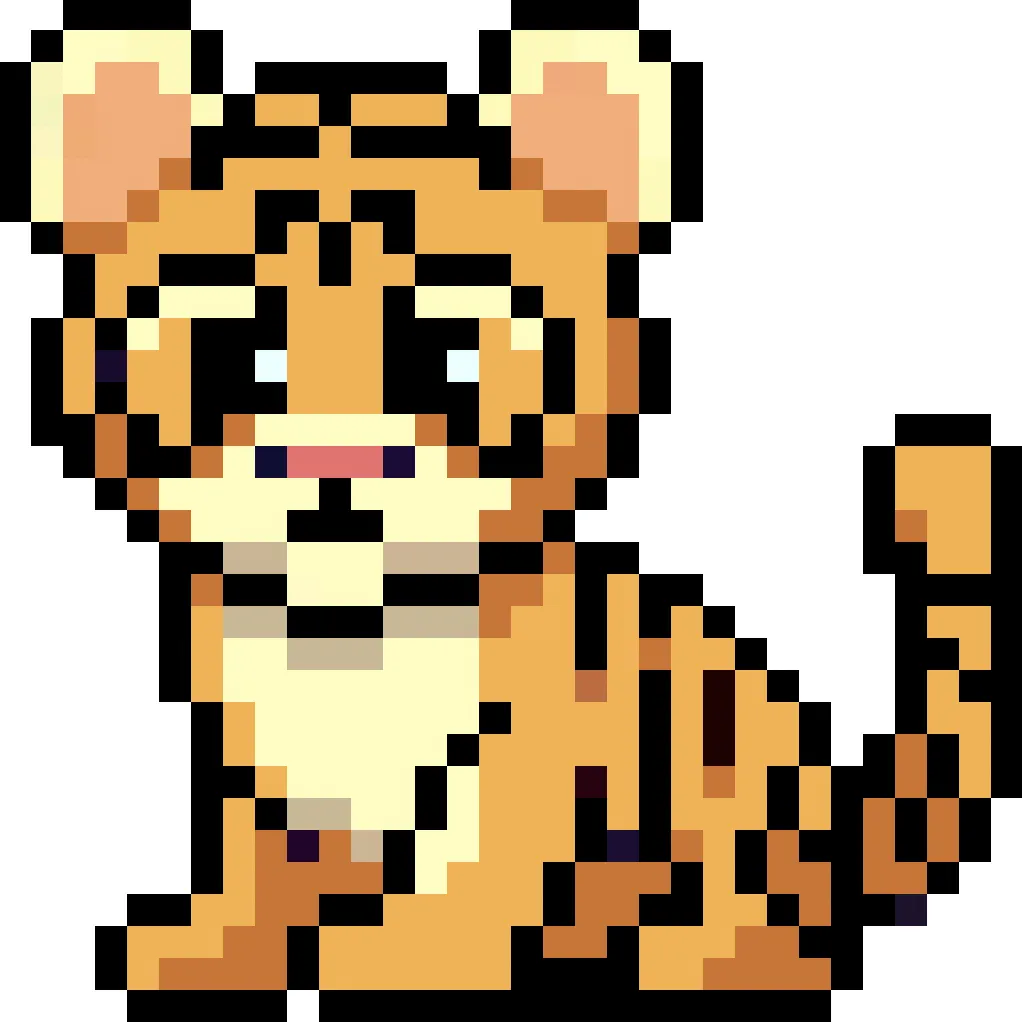 Kawaii pixel art baby tiger on a transparent background