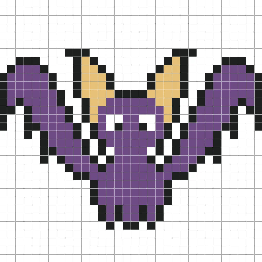 Murciélago simple en pixel art con colores sólidos