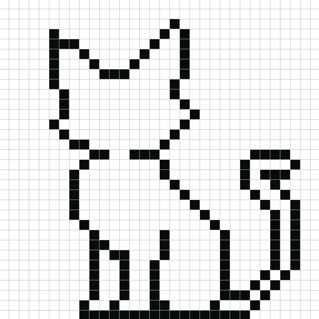 An outline of the pixel art black cat grid similar to a spreadsheet