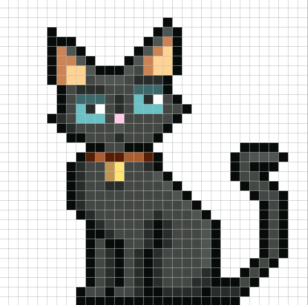 Adding highlights to the 8 bit pixel black cat