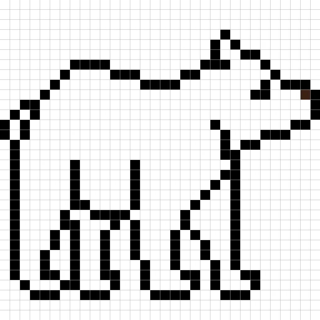 An outline of the pixel art brown bear grid similar to a spreadsheet