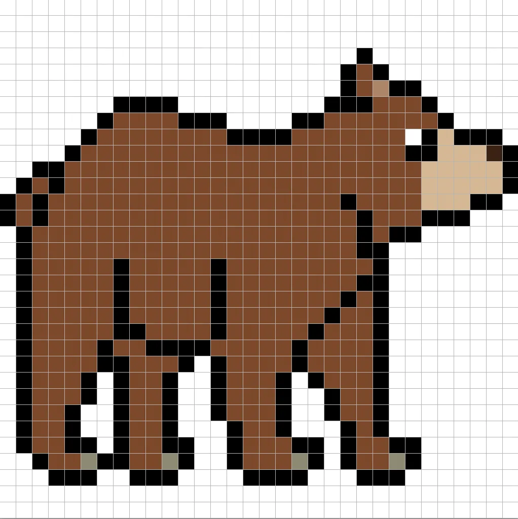 Simple pixel art brown bear with solid colors