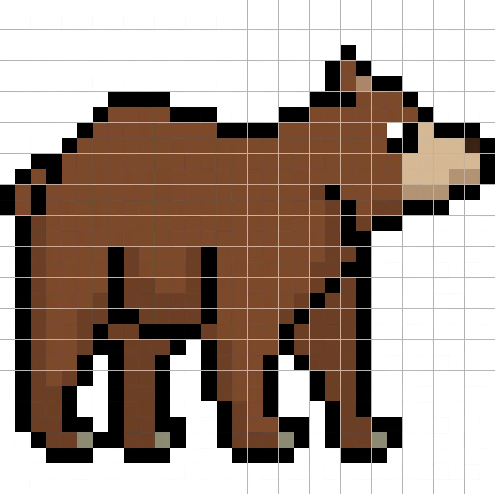 32x32 Pixel art brown bear with shadows to give depth to the brown bear