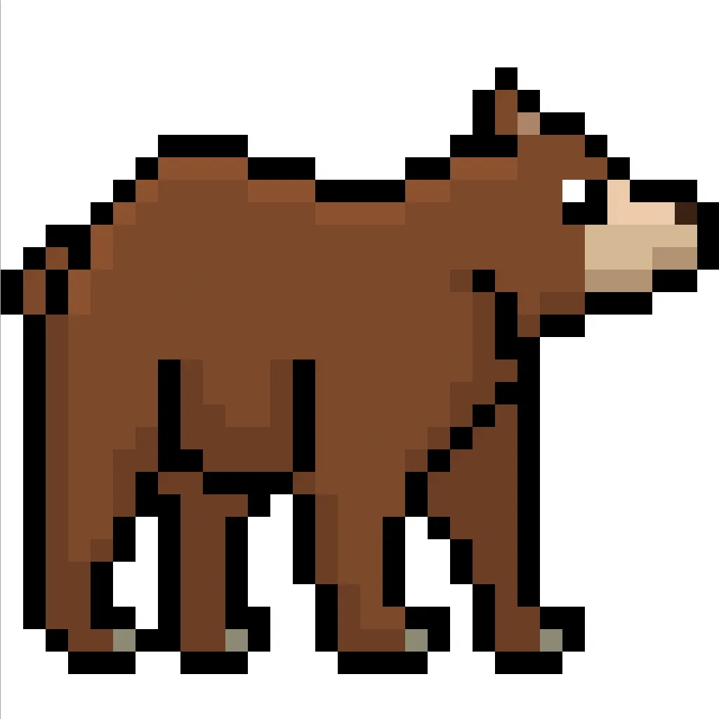 Kawaii pixel art brown bear on a transparent background