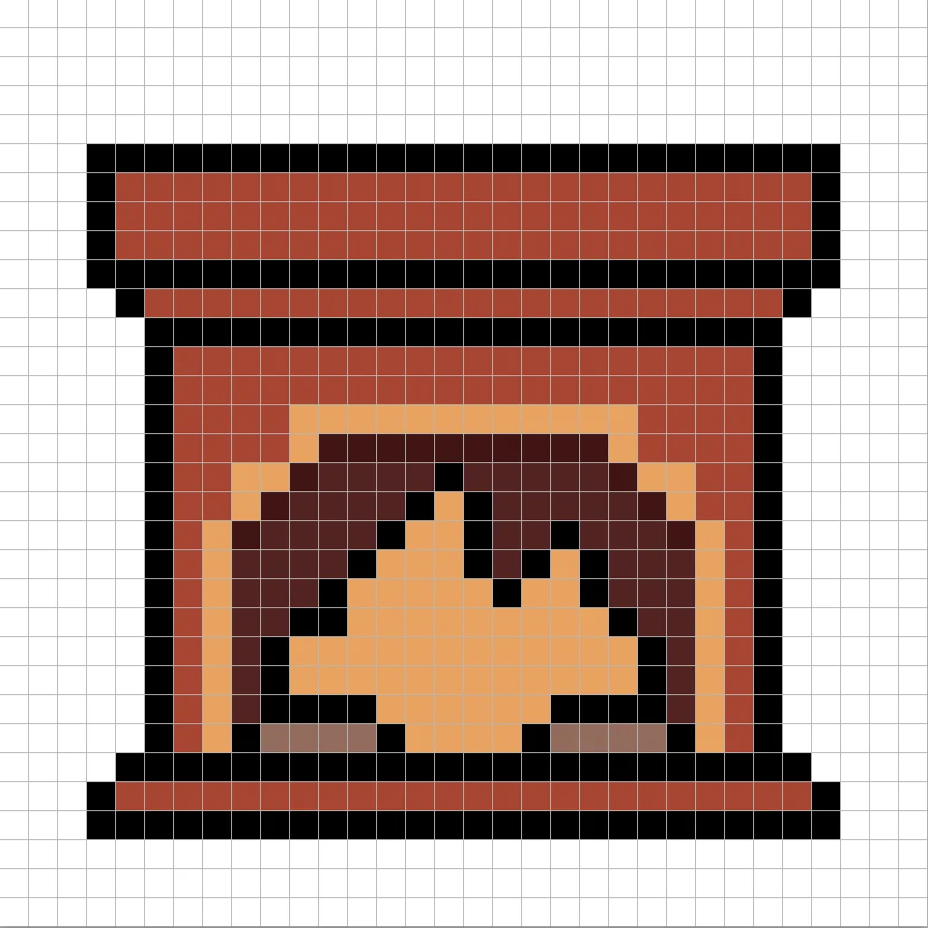 Simple pixel art fireplace with solid colors