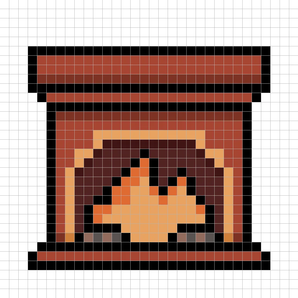 32x32 Pixel art fireplace with shadows to give depth to the fireplace