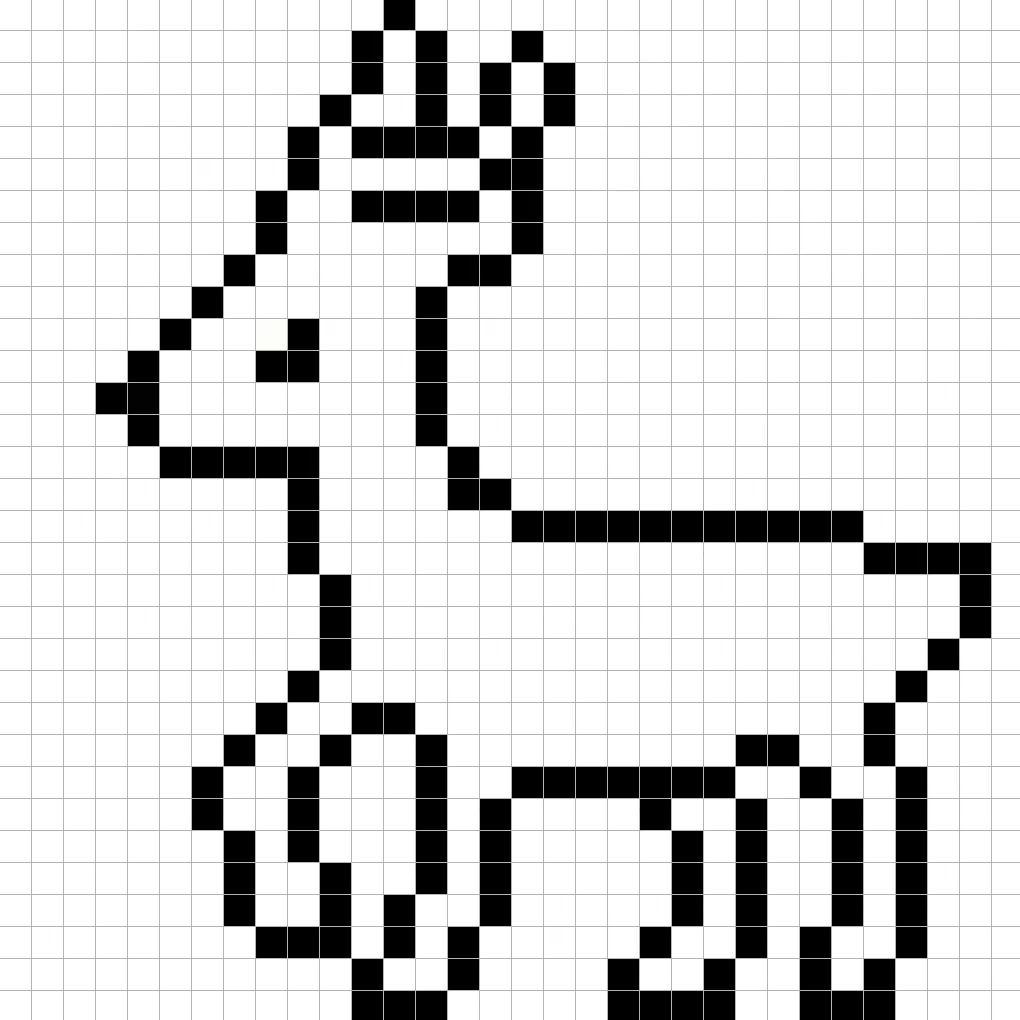 An outline of the pixel art gazelle grid similar to a spreadsheet