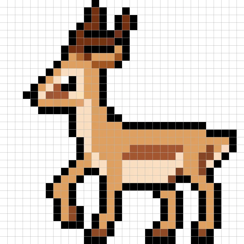 Simple pixel art gazelle with solid colors