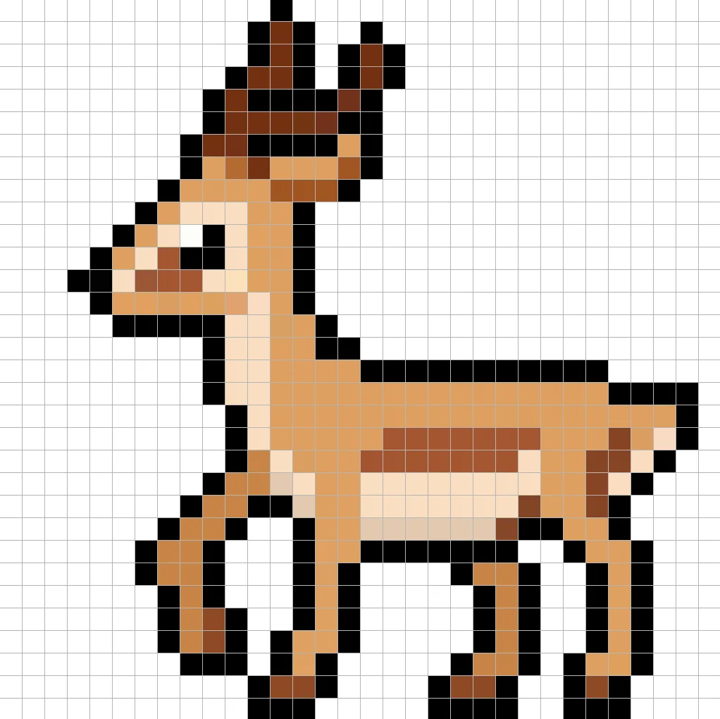 32x32 Pixel art gazelle with shadows to give depth to the gazelle