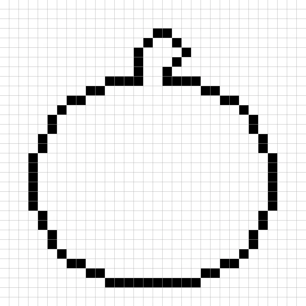 An outline of the pixel art pumpkin grid similar to a spreadsheet