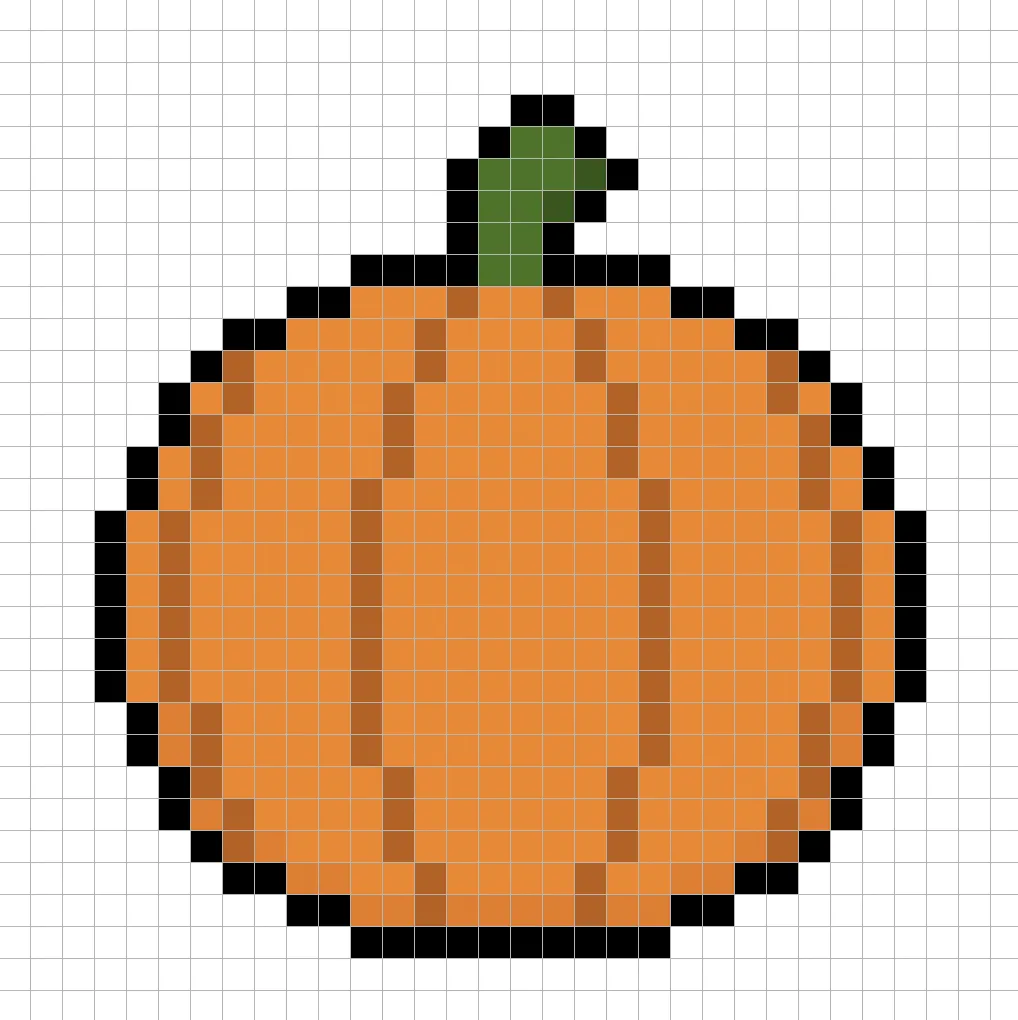 32x32 Pixel art pumpkin with shadows to give depth to the pumpkin