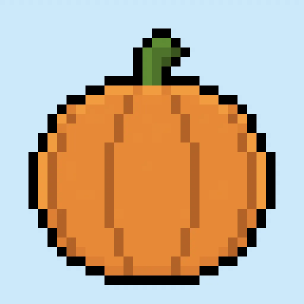 Cute Pixel Art pumpkin on Blue Background