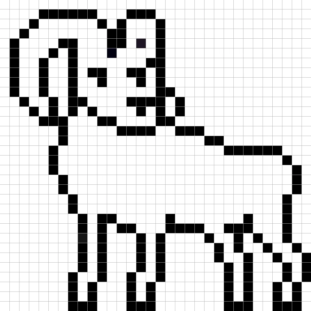 An outline of the pixel art ram grid similar to a spreadsheet