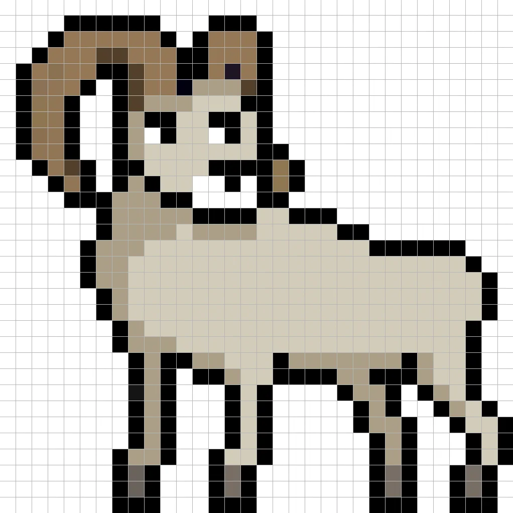 32x32 Pixel art ram with shadows to give depth to the ram