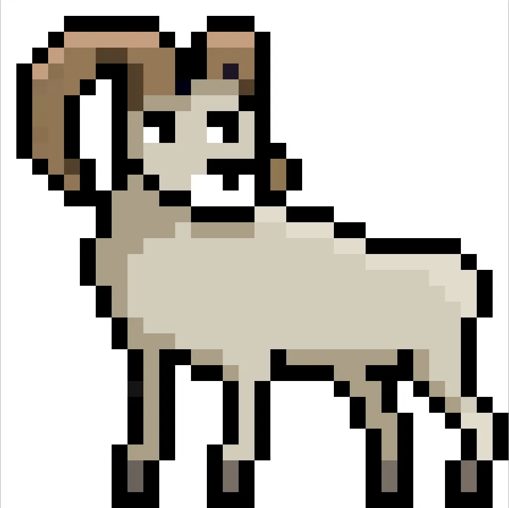 Kawaii pixel art ram on a transparent background