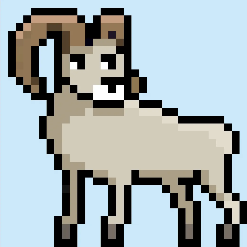 Cute Pixel Art ram on Blue Background