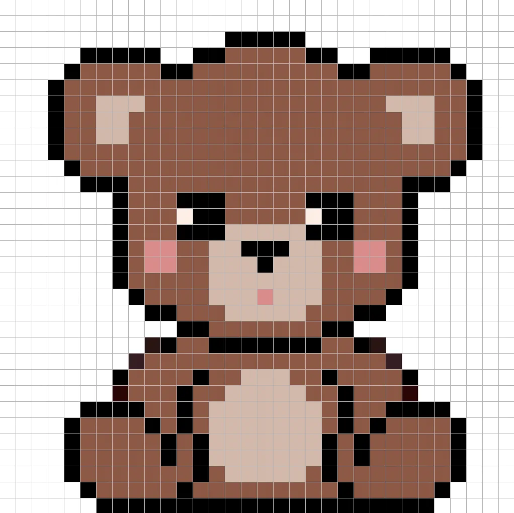 Simple pixel art teddy bear with solid colors