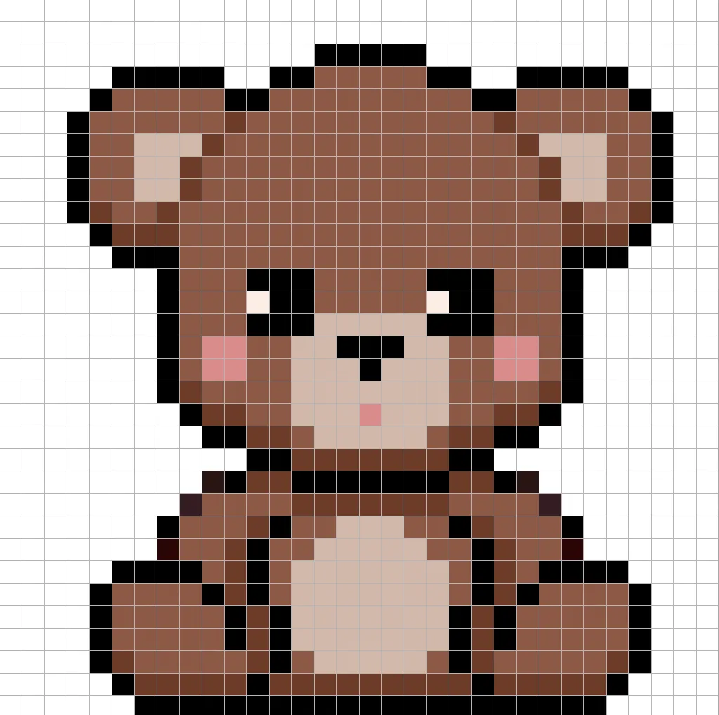 32x32 Pixel art teddy bear with shadows to give depth to the teddy bear