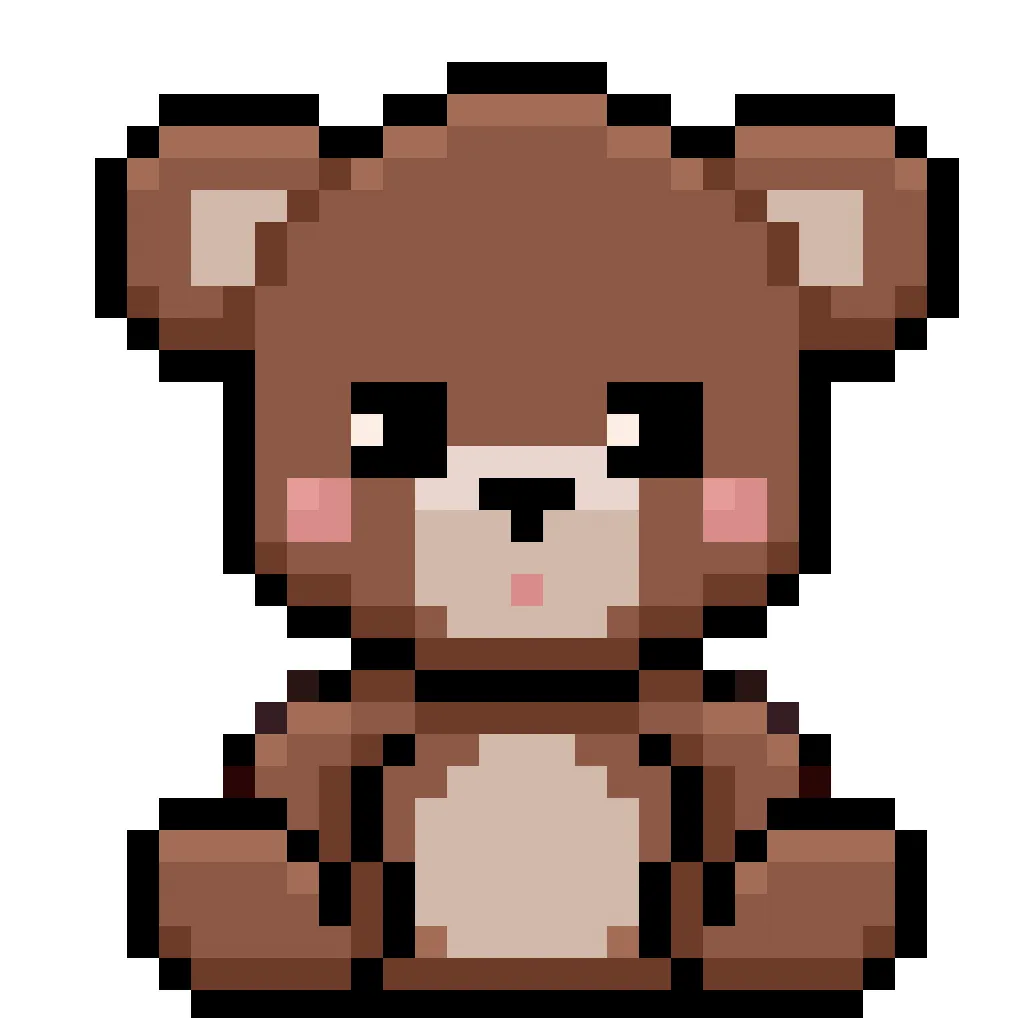 Kawaii pixel art teddy bear on a transparent background