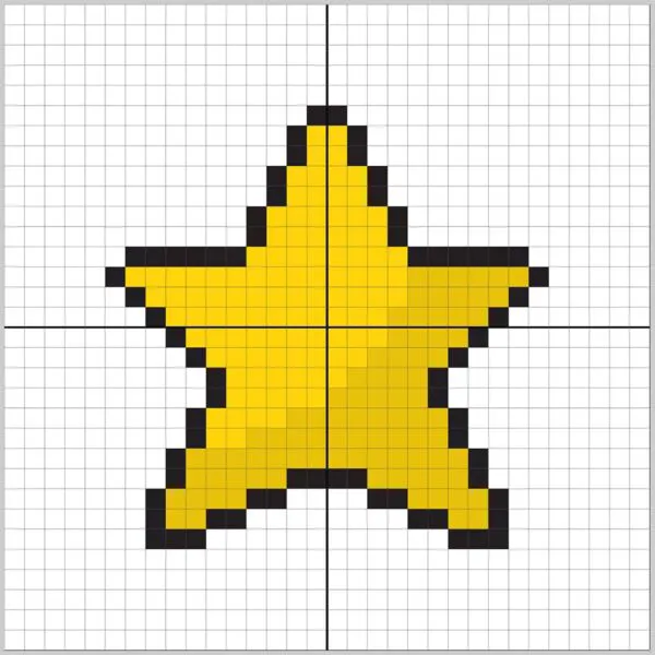 The star pixel art with solid colors applied to it