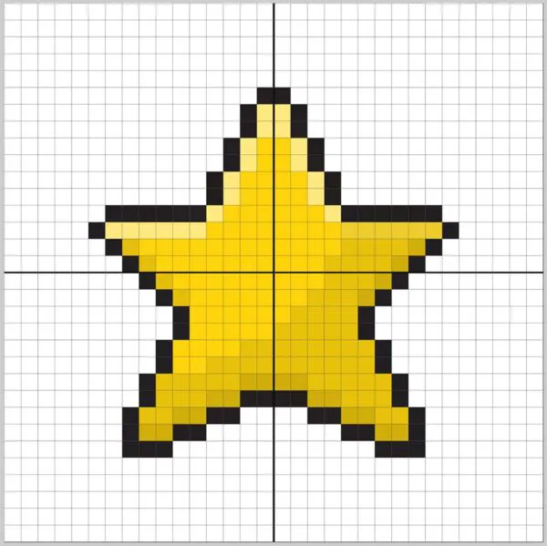 The pixel star with highlights and shadows