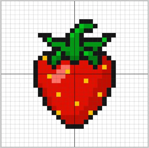 The pixel strawberry with highlights and shadows