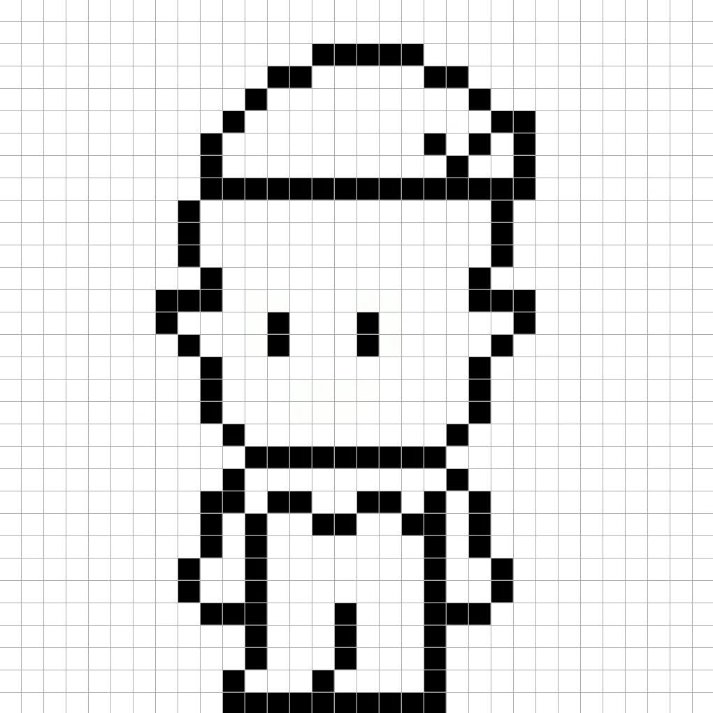 An outline of the pixel art elf grid similar to a spreadsheet