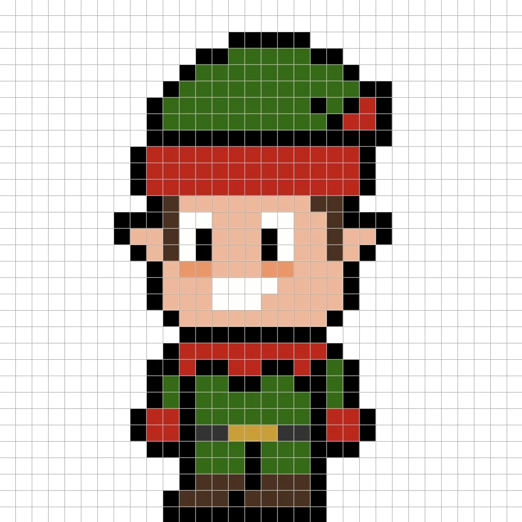 Simple pixel art elf with solid colors