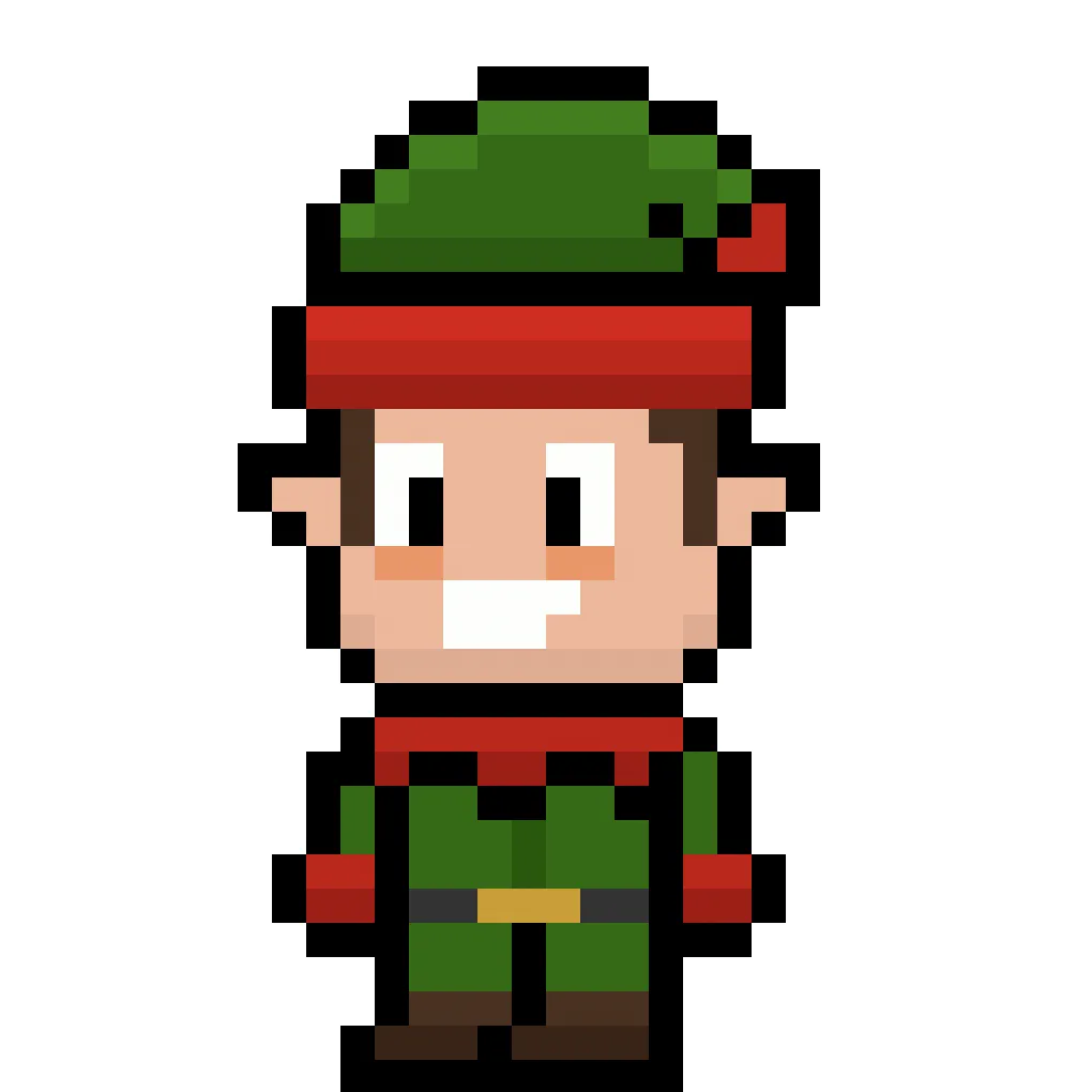 Kawaii pixel art elf on a transparent background