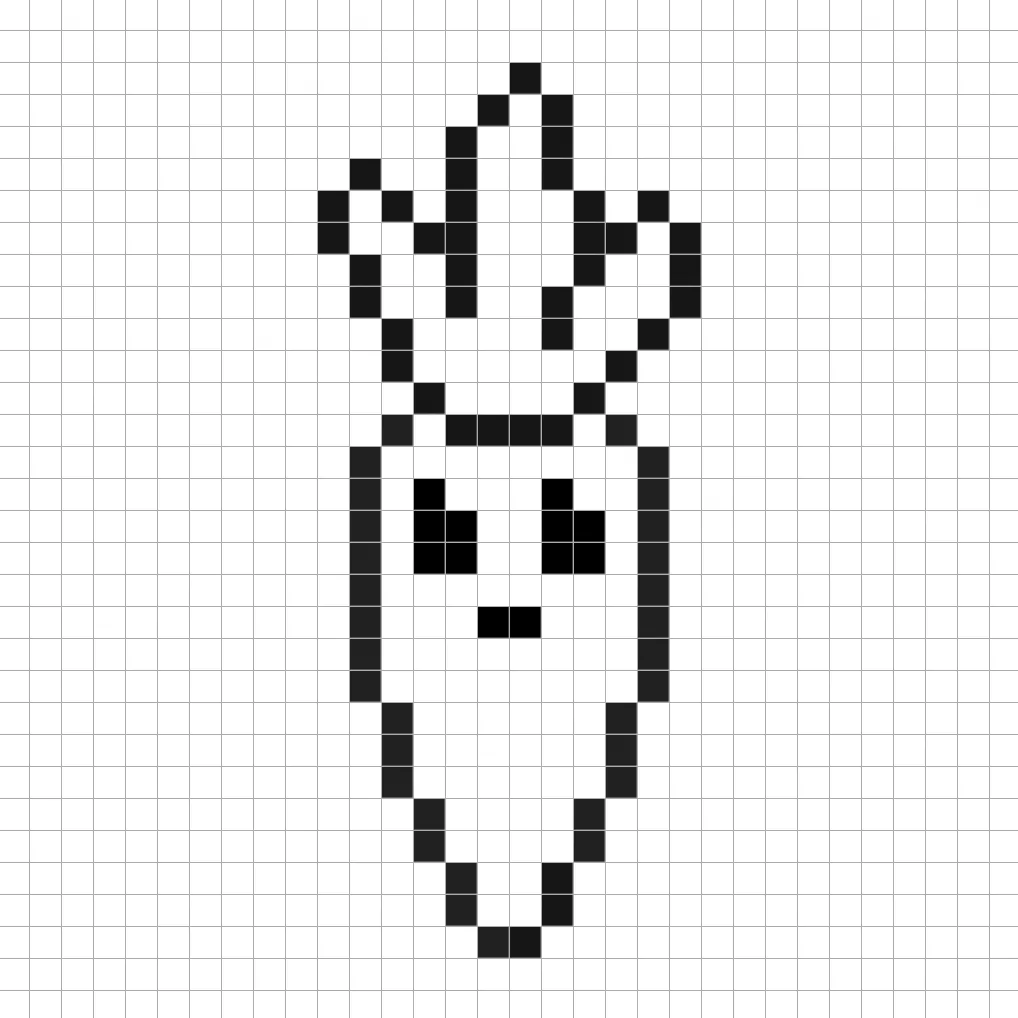 Outline of the pixel art kawaii carrot grid that can also be used on a spreadsheet