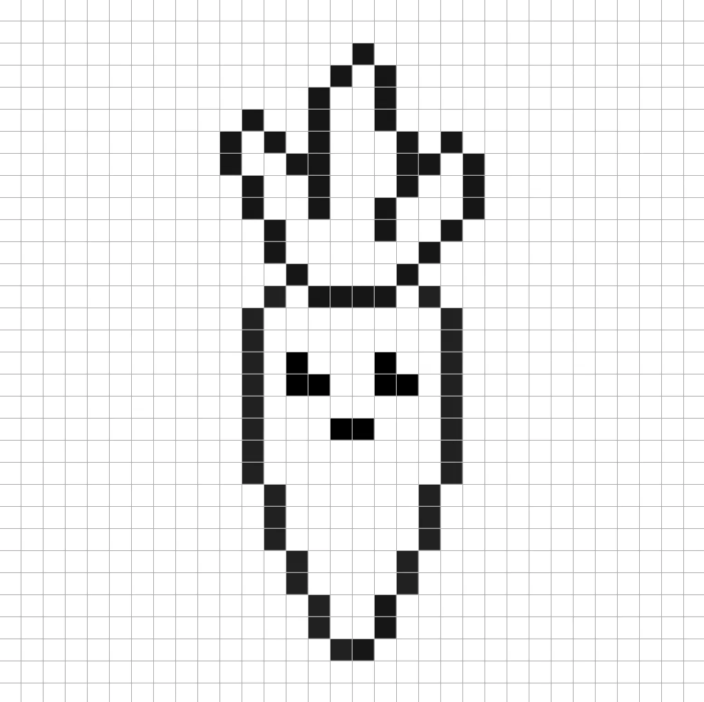 Outline of the pixel art kawaii carrot grid that can also be used on a spreadsheet