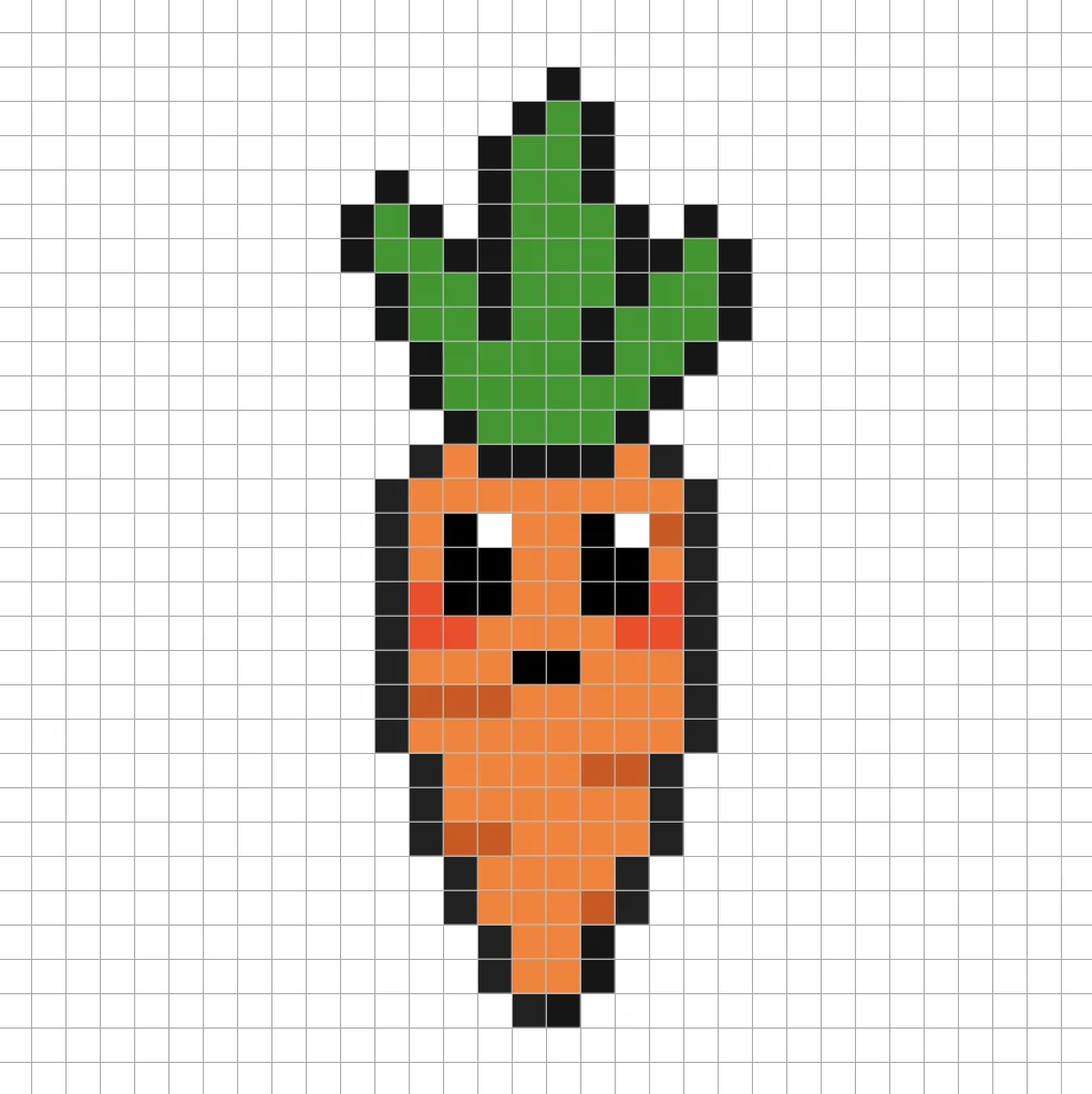 Simple kawaii carrot pixel art with solid colors