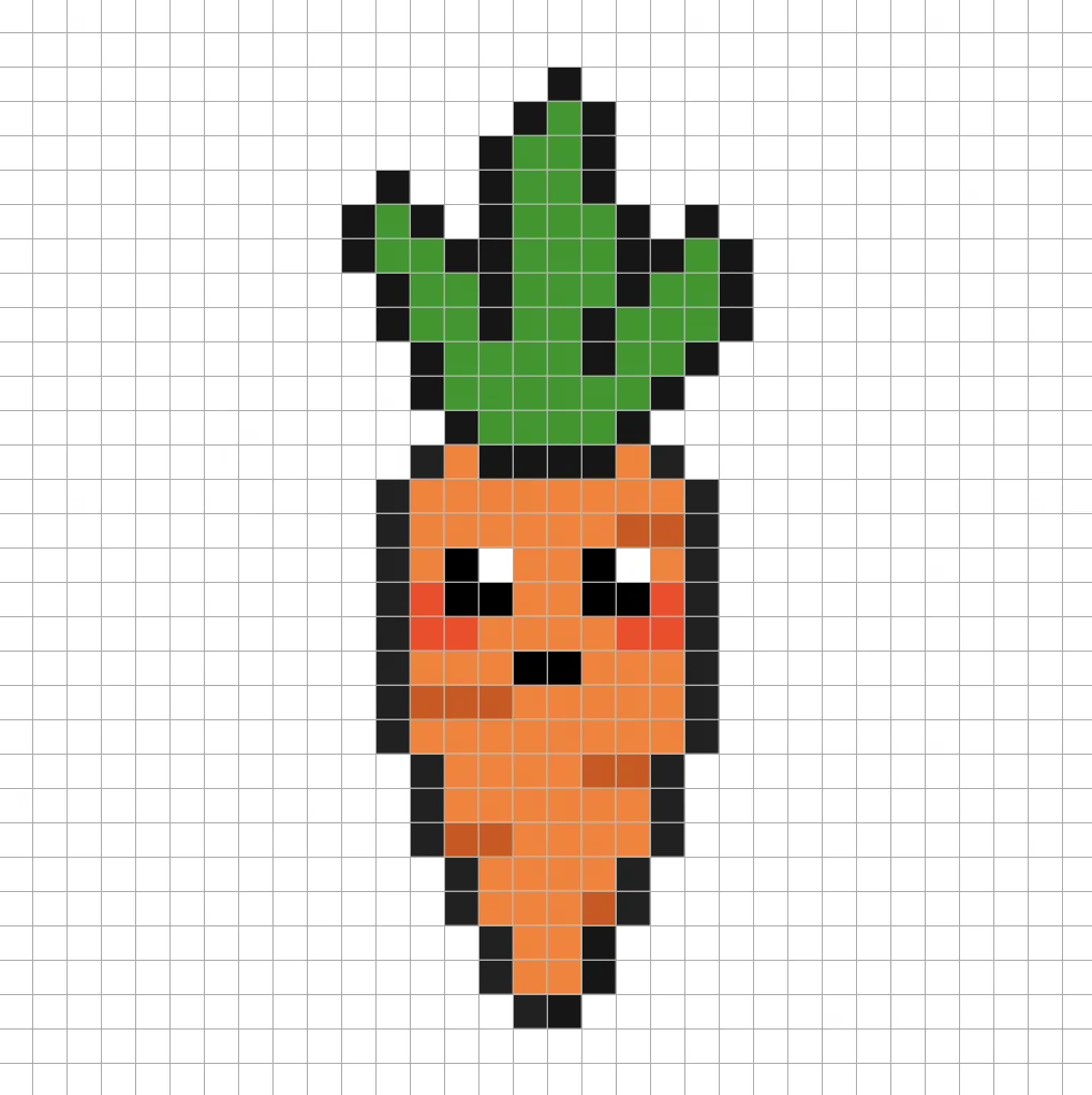 Simple kawaii carrot pixel art with solid colors