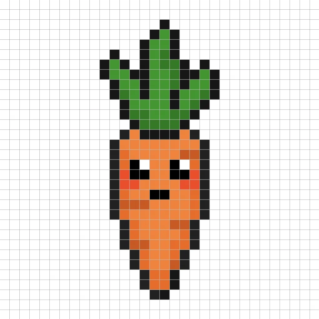 32x32 kawaii carrot pixel art with shades to give perspective to the carrot