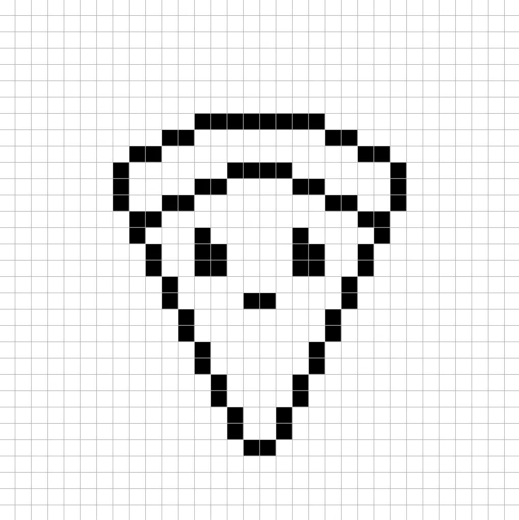 Outline of the pixel art kawaii pizza grid that can also be used on a spreadsheet